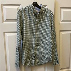 Lacoste Men's Green Gingham Button-Down Dress Shirt